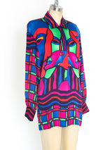 Escada Neon Face Print Silk Shirt Top arcadeshops.com