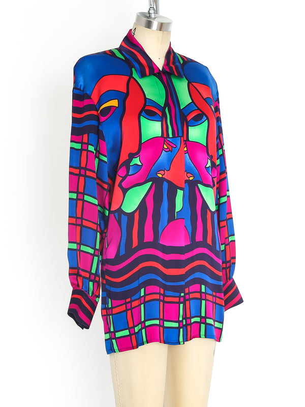 Escada Neon Face Print Silk Shirt Top arcadeshops.com