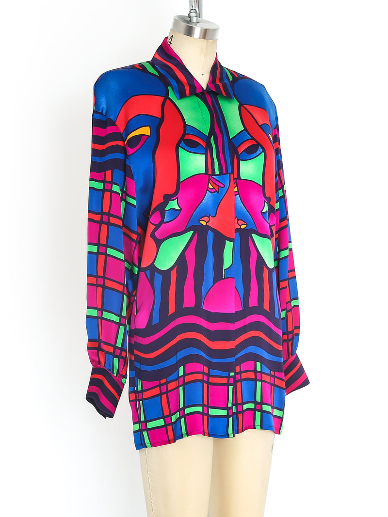 Escada Neon Face Print Silk Shirt Top arcadeshops.com