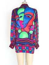 Escada Neon Face Print Silk Shirt Top arcadeshops.com