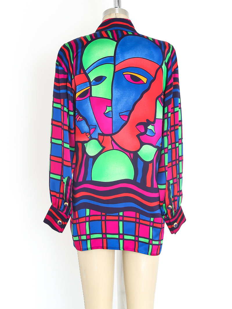 Escada Neon Face Print Silk Shirt Top arcadeshops.com