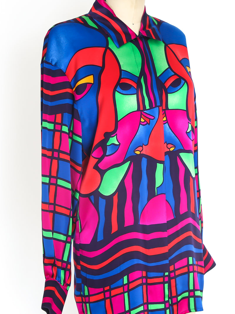 Escada Neon Face Print Silk Shirt Top arcadeshops.com