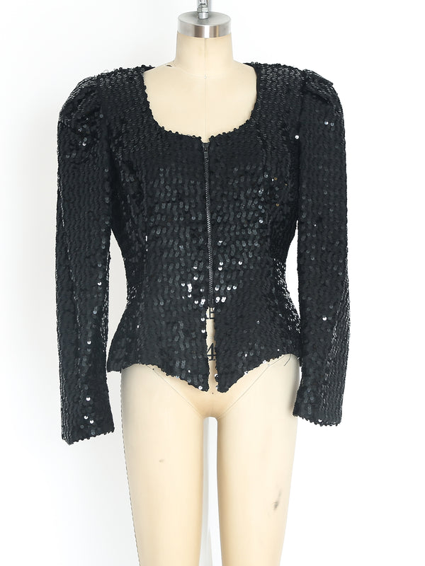 Black Sequin Zip Front Jacket Jacket arcadeshops.com