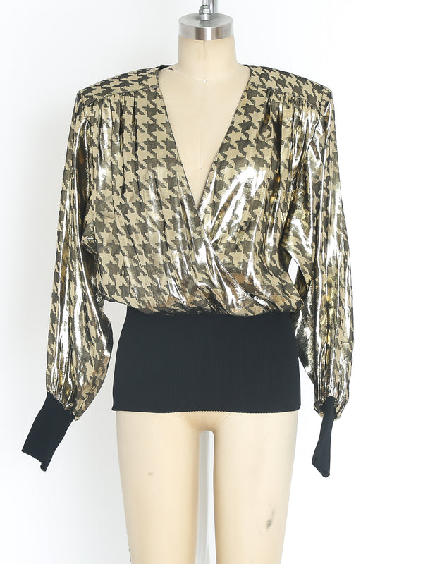 Metallic Gold Houndstooth Top Top arcadeshops.com