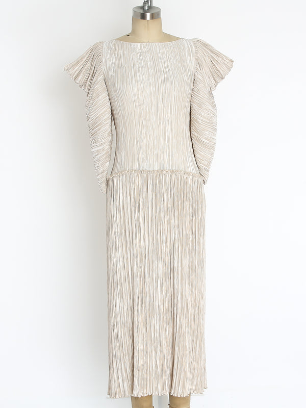 Mary McFadden Ivory Pleated Dress Dress arcadeshops.com