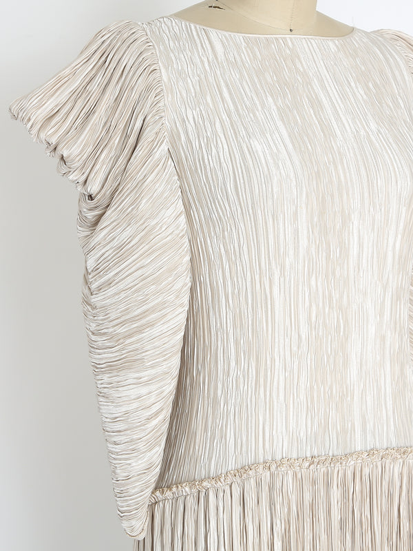 Mary McFadden Ivory Pleated Dress Dress arcadeshops.com