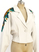 Embellished White Leather Crop Jacket Jacket arcadeshops.com