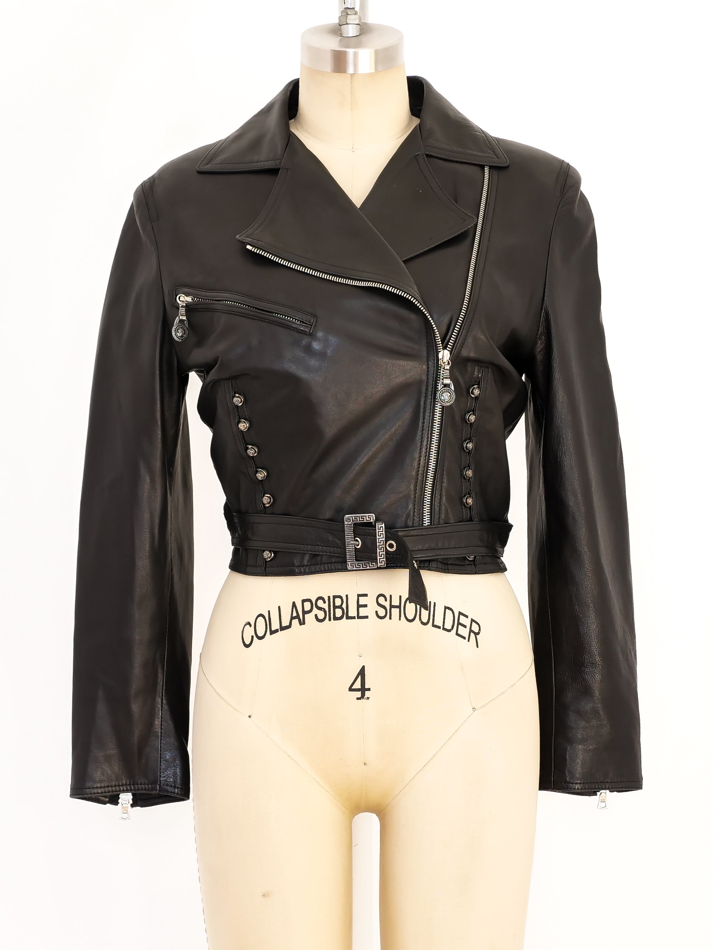 VERSACE COLLECTION バイクジャケット Versace Collection Men's Printed Leather Jacket - Black