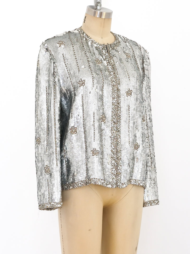 Silver Rhinestone Jacket Silver Sequin and Rhinestone Embellished Jacket