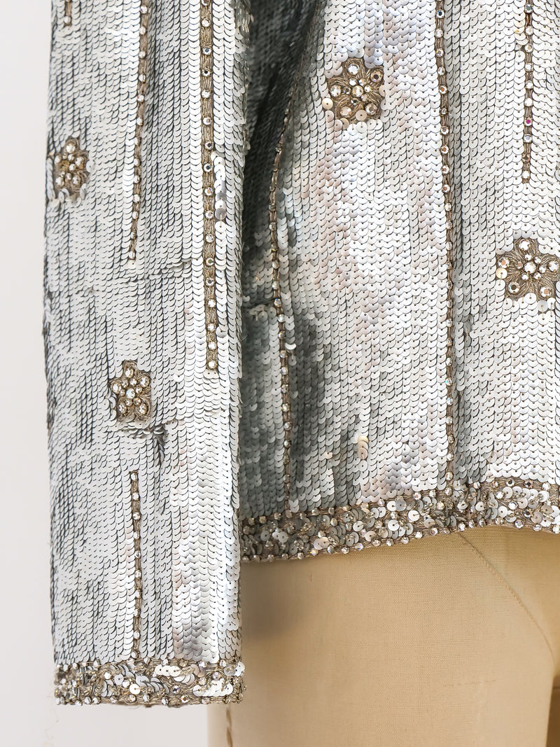 Silver Rhinestone Jacket Silver Sequin and Rhinestone Embellished Jacket