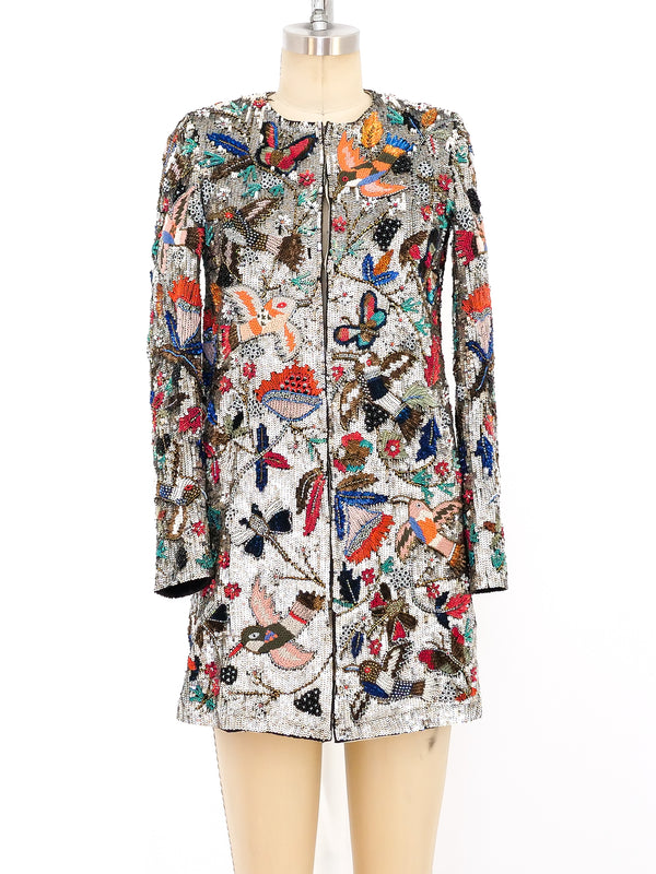 Embellished Bird and Floral Motif Jacket Jacket arcadeshops.com