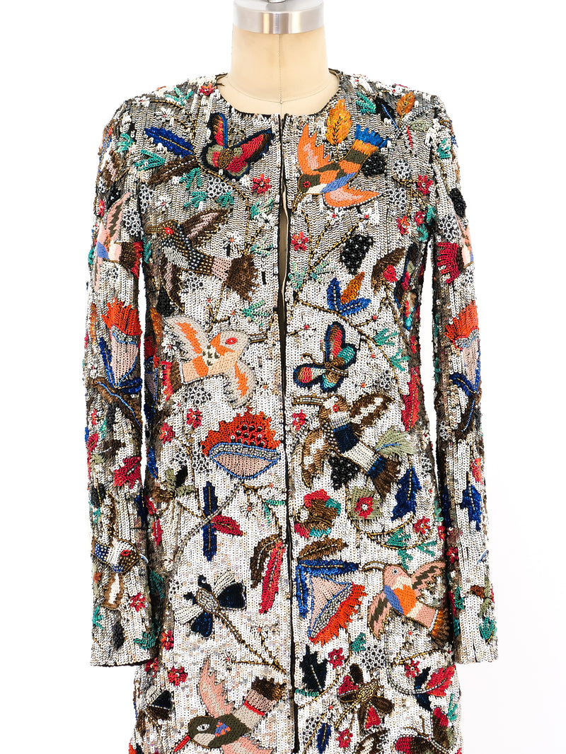 Embellished Bird and Floral Motif Jacket Jacket arcadeshops.com