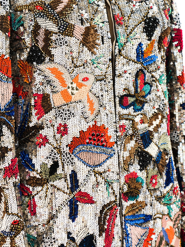 Embellished Bird and Floral Motif Jacket Jacket arcadeshops.com