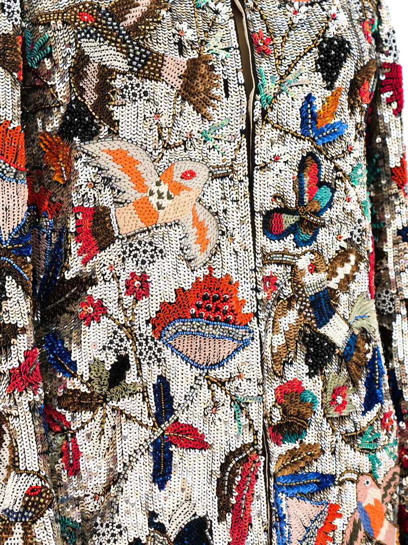 Embellished Bird and Floral Motif Jacket Jacket arcadeshops.com
