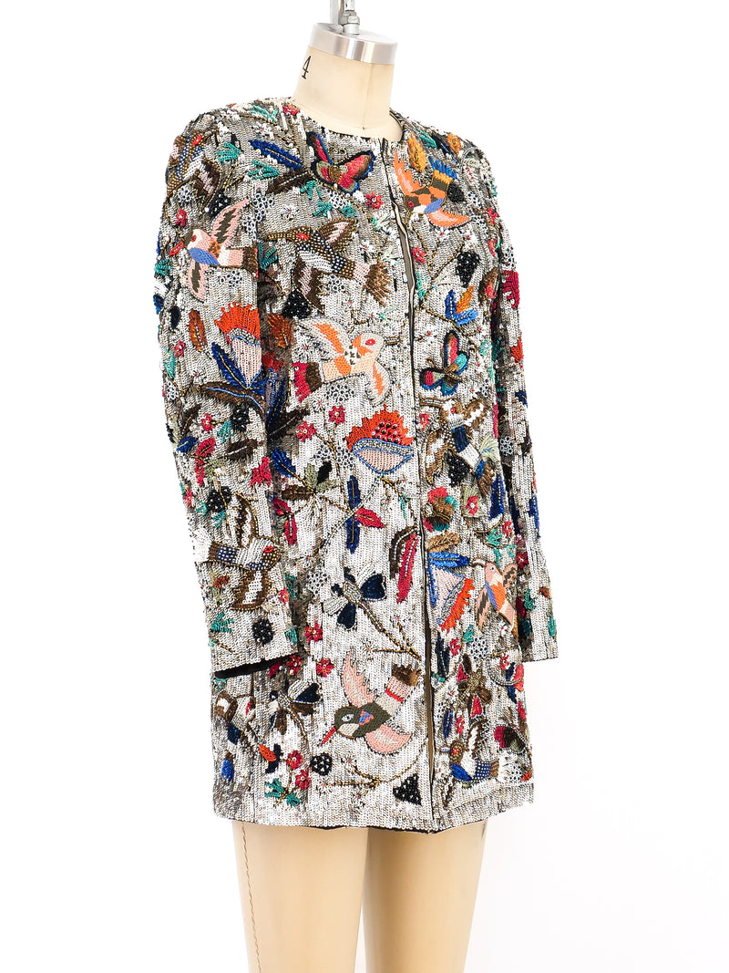 Embellished Bird and Floral Motif Jacket Jacket arcadeshops.com