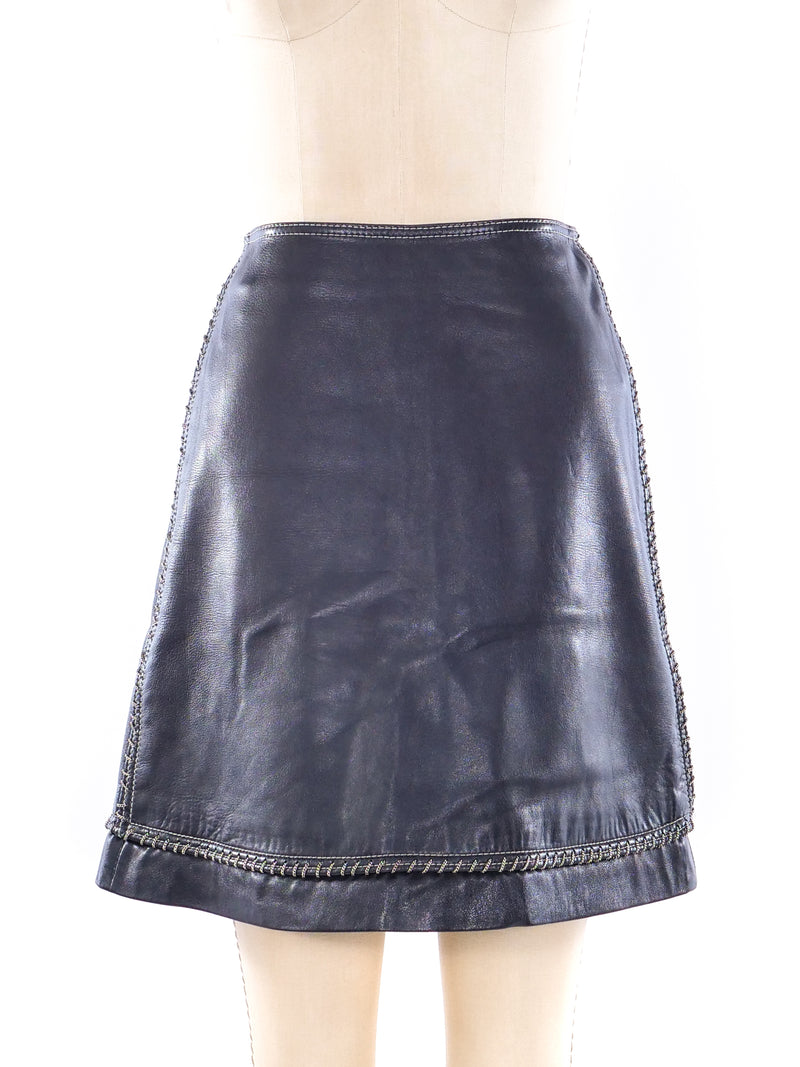 Gianni Versace Chainlink Embellished Leather Skirt Bottom arcadeshops.com