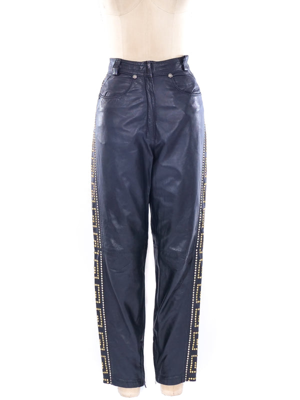 Gianni Versace Greek Key Studded Leather Pants Bottom arcadeshops.com