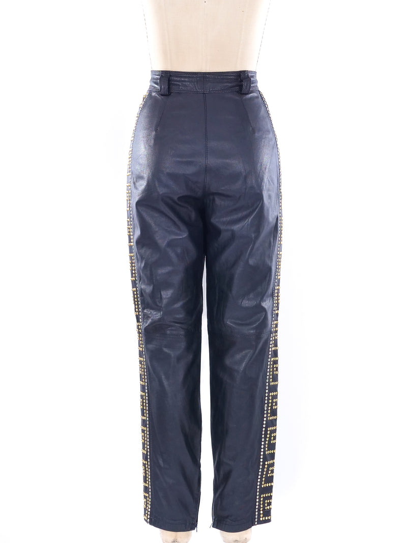 Gianni Versace Greek Key Studded Leather Pants Bottom arcadeshops.com