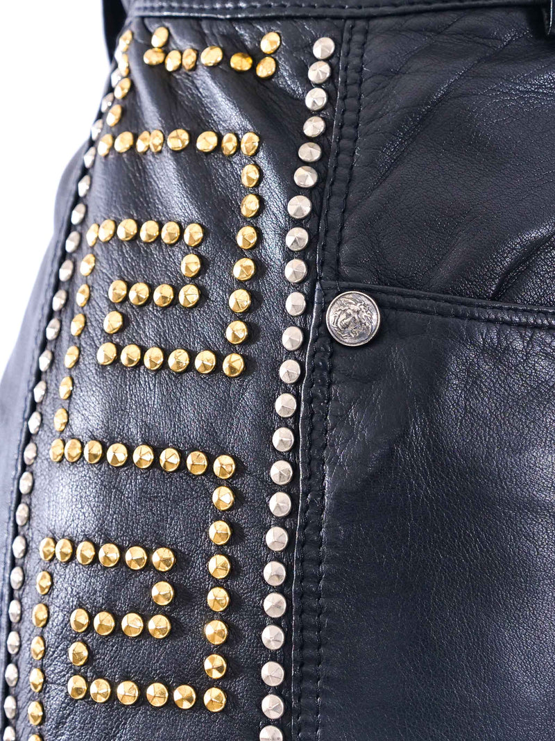 Gianni Versace Greek Key Studded Leather Pants Bottom arcadeshops.com