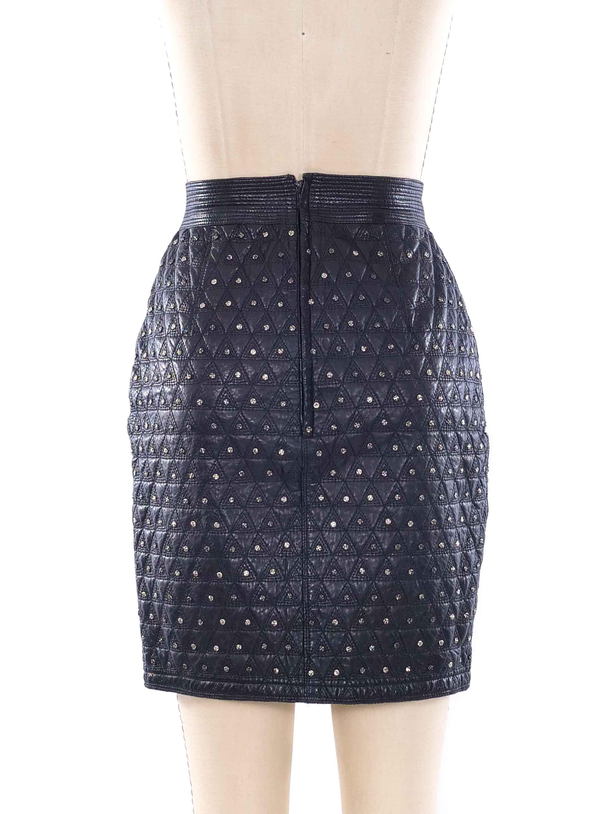 【関税送料込み】VERSACE Women Mid Skirts 1989 Gianni Versace Embellished Quilted Leather Skirt