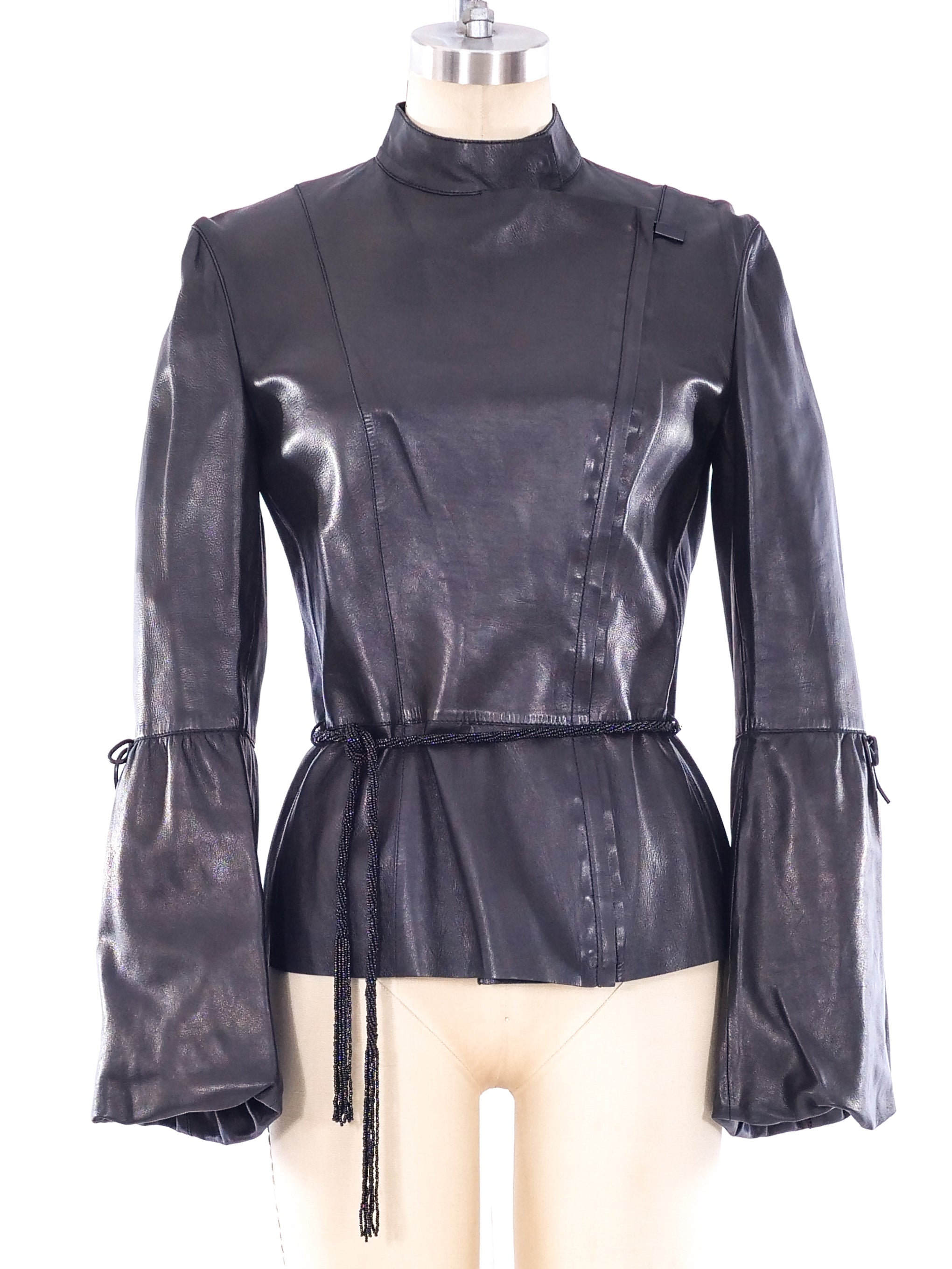 Gucci Bell Sleeve Leather Motorcycle Jacket