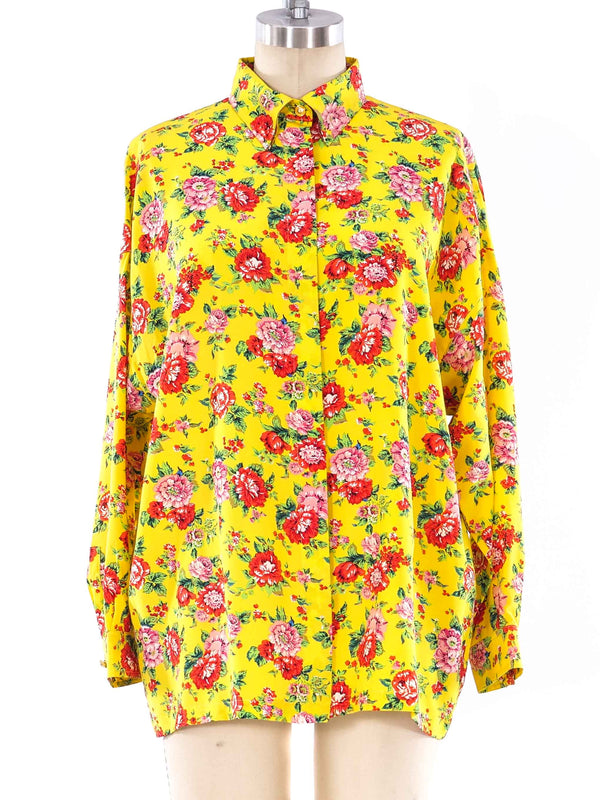 Gianni Versace Floral Printed Silk Blouse Top arcadeshops.com