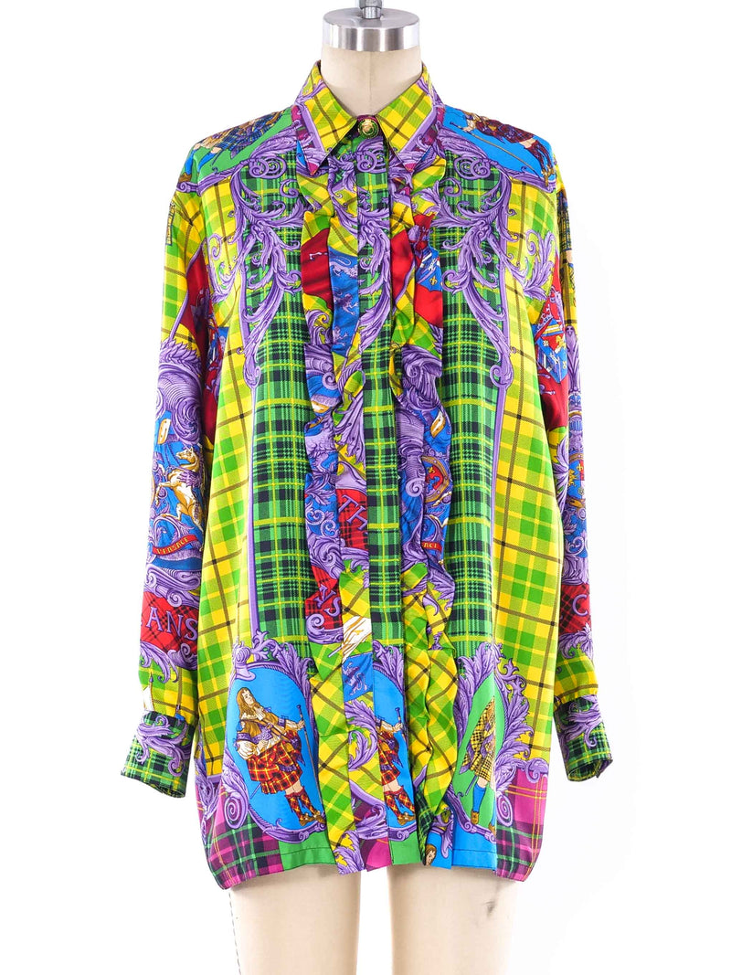 Gianni Versace Neon Plaid Silk Shirt Top arcadeshops.com