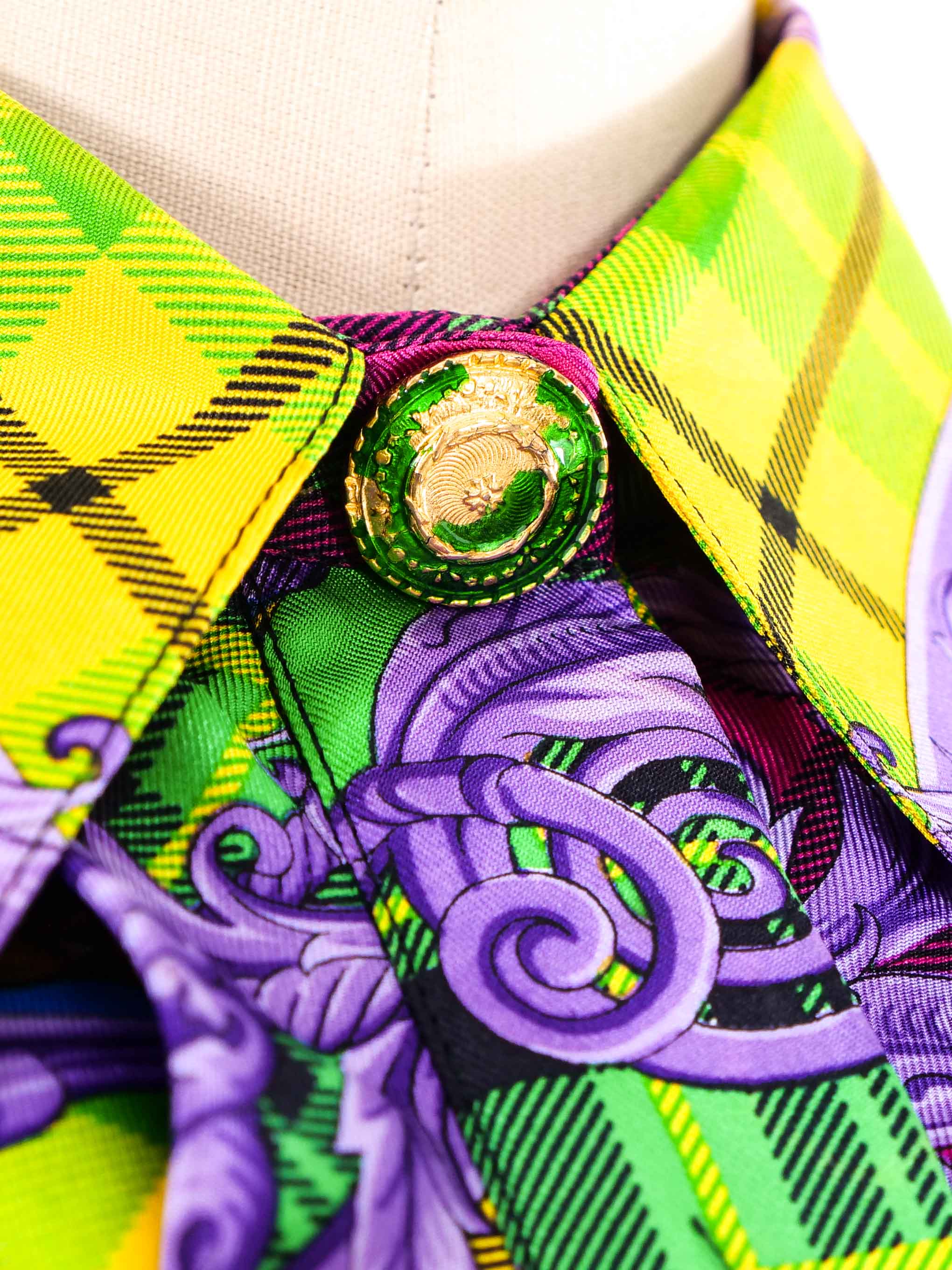 Gianni Versace Neon Plaid Silk Shirt