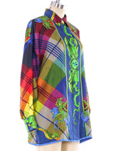 Gianni Versace Rainbow Plaid Silk Shirt Top arcadeshops.com