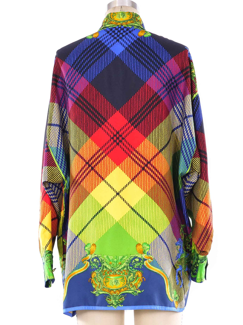 Gianni Versace Rainbow Plaid Silk Shirt Top arcadeshops.com