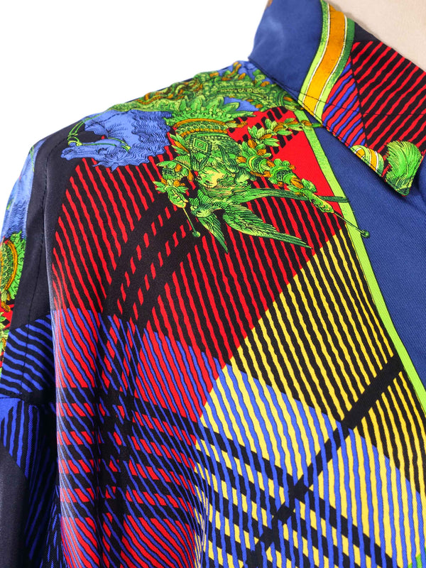 Gianni Versace Rainbow Plaid Silk Shirt Top arcadeshops.com