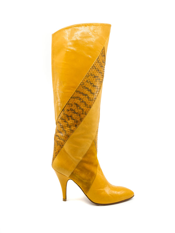 Snakeskin Patchwork Leather Boots Accessory arcadeshops.com