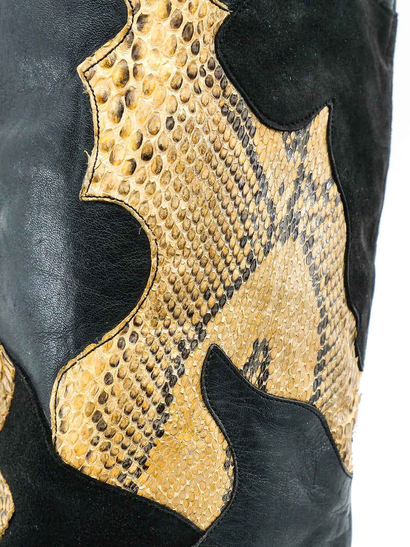 Snakeskin Patchwork Leather Boots Accessory arcadeshops.com