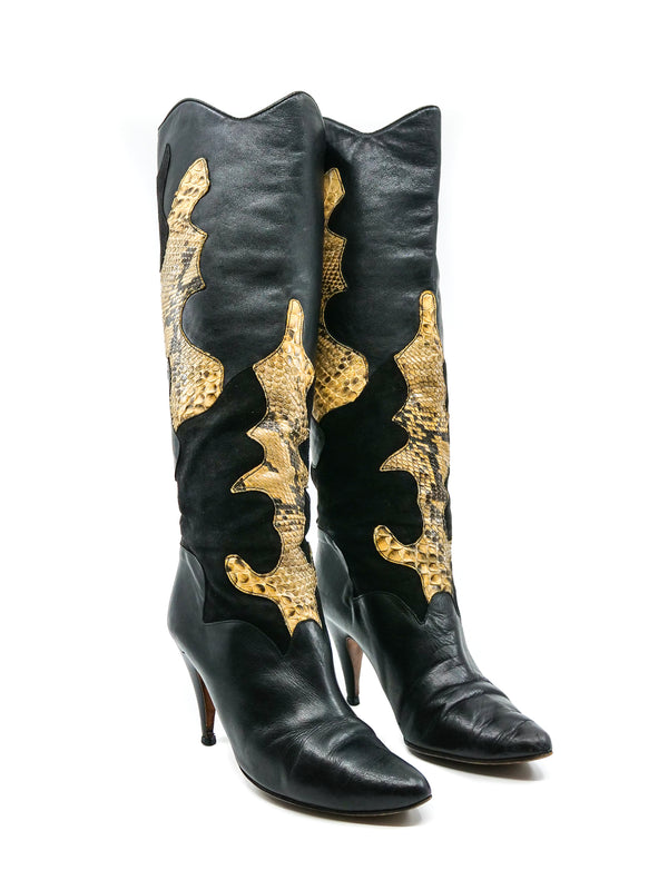 Snakeskin Patchwork Leather Boots Accessory arcadeshops.com