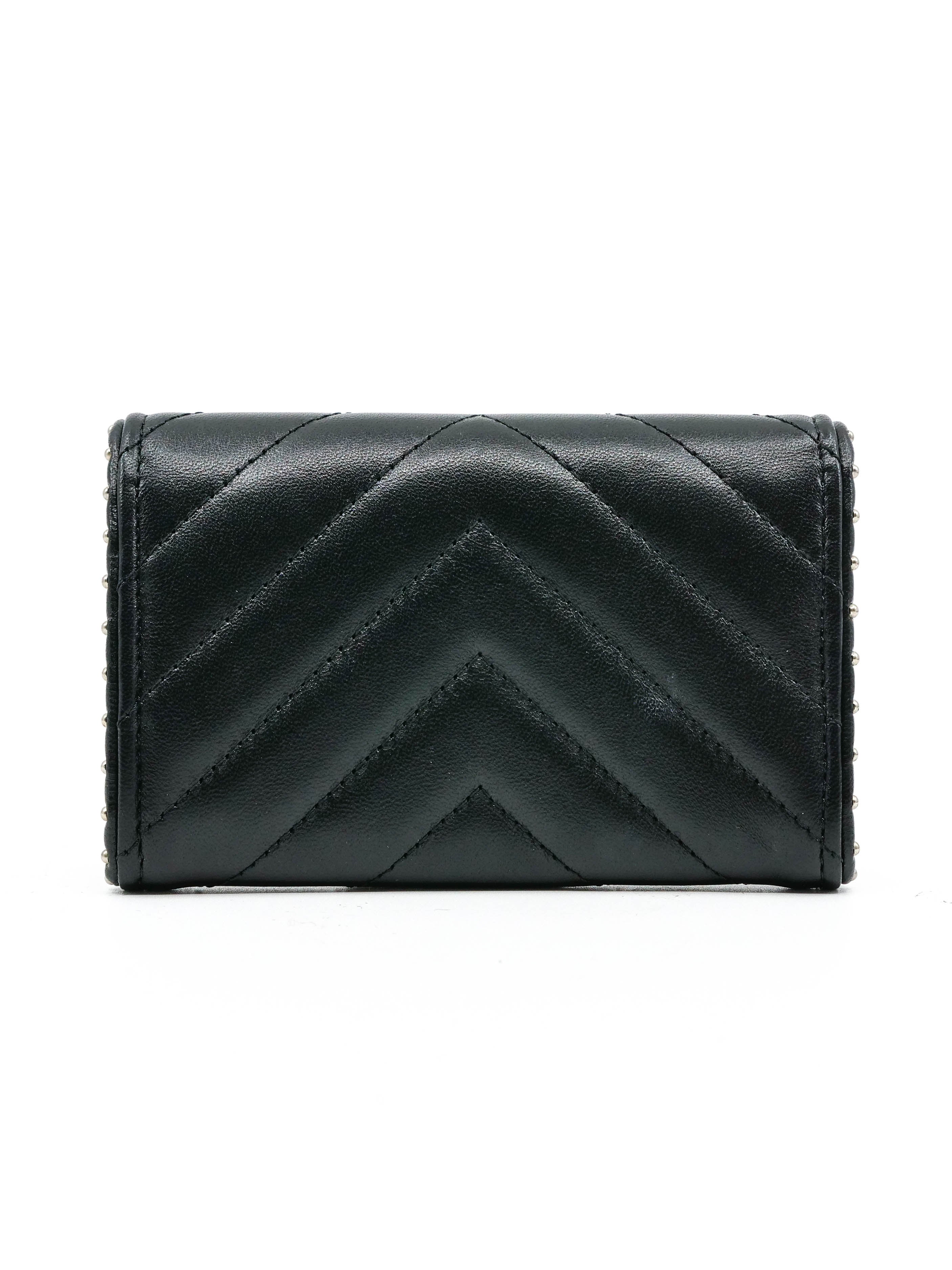 Chanel Lambskin Chevron Quilted Studded Cardholder