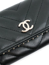 Chanel Lambskin Chevron Quilted Studded Cardholder Accessory arcadeshops.com