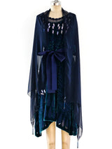 Zandra Rhodes Peacock Blue Velvet Dress Dress arcadeshops.com