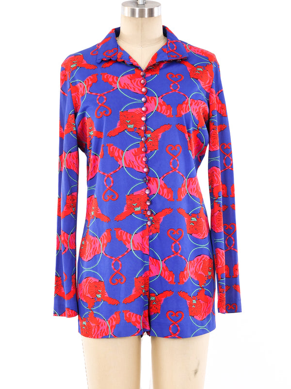 1970's Tiger Printed Romper Jumpsuit arcadeshops.com