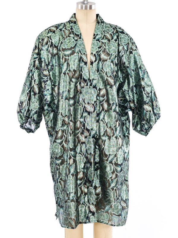 Teal Metallic Floral Duster Jacket arcadeshops.com