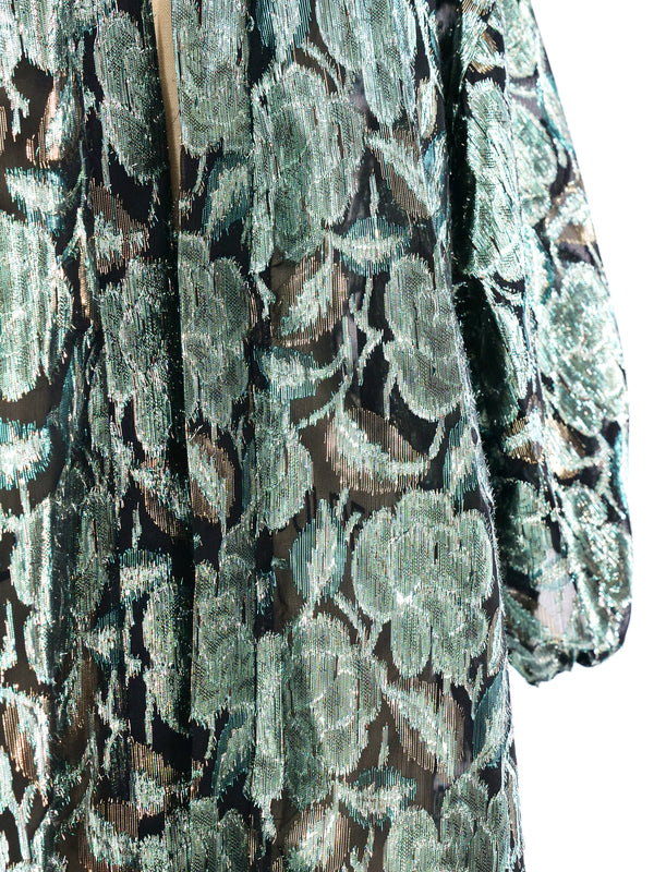 Teal Metallic Floral Duster Jacket arcadeshops.com