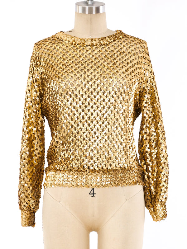 Metallic Gold Sequin Embellished Sweater Top arcadeshops.com