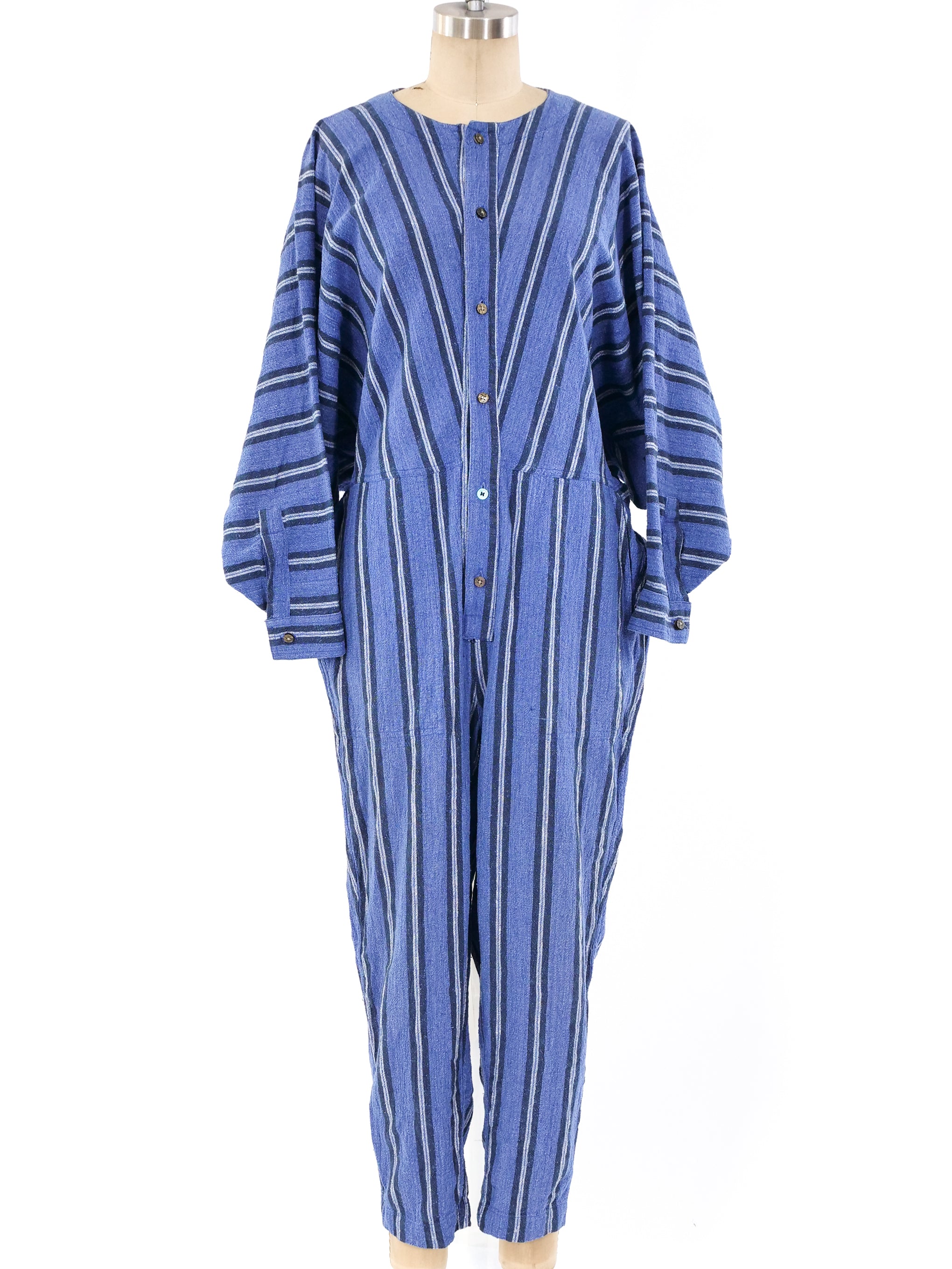 Issey Miyake Plantation Striped Indigo Jumpsuit