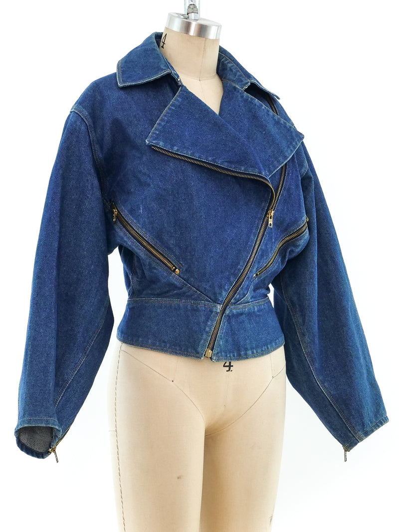 Alaia Cropped Denim Motorcycle Jacket Jacket arcadeshops.com