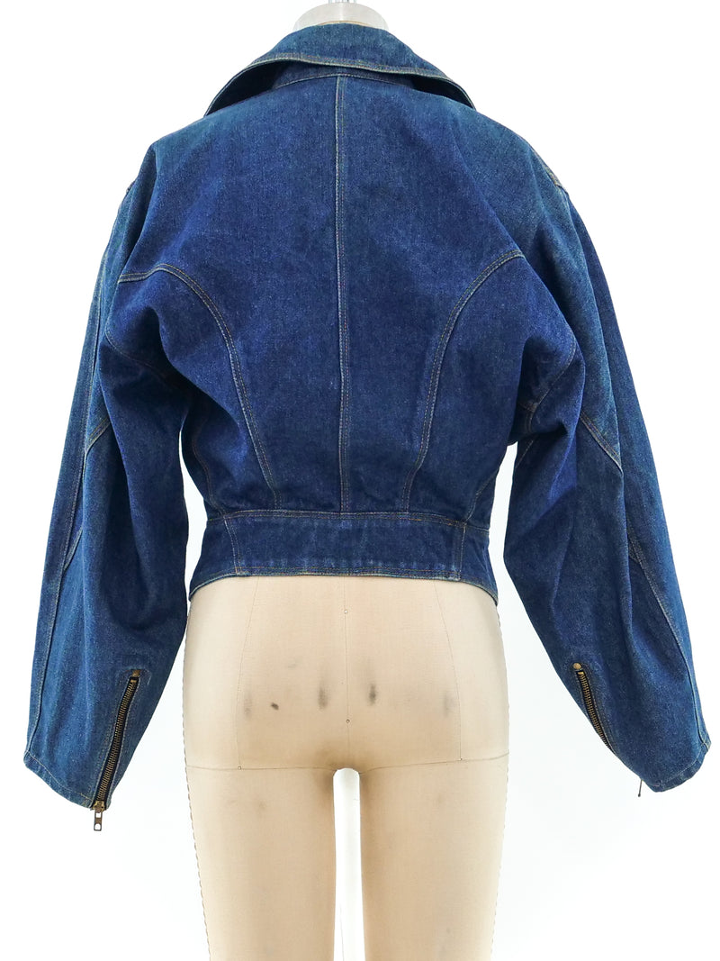 Alaia Cropped Denim Motorcycle Jacket Jacket arcadeshops.com