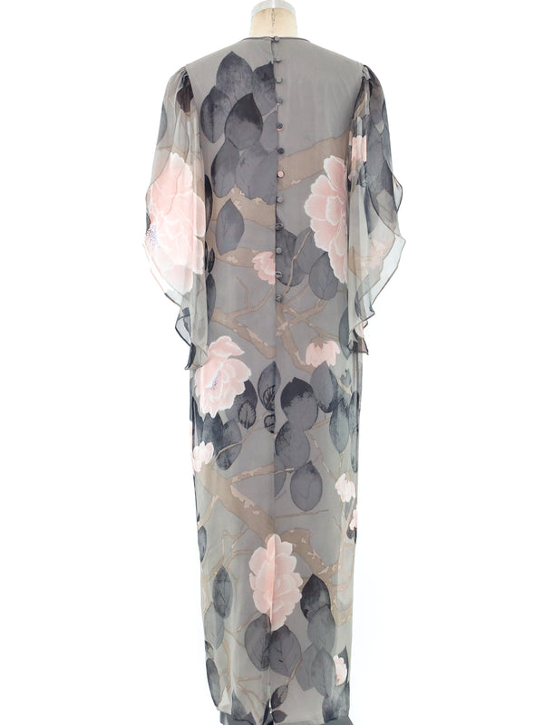 Hanae Mori Floral Printed Silk Chiffon Dress Dress arcadeshops.com