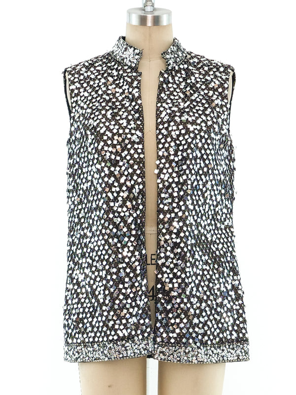 Metallic Sequin Embellished Vest Jacket arcadeshops.com