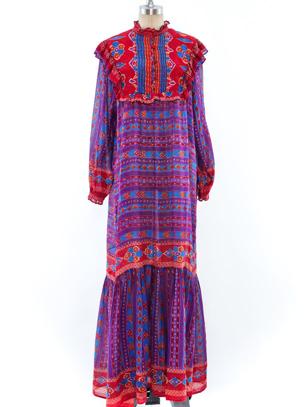 Ikat Printed Cotton Ruffle Dress Dress arcadeshops.com