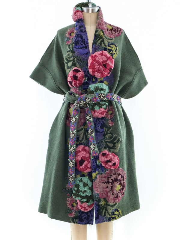 Kenzo Knit Coat with Tufted Floral Applique Outerwear arcadeshops.com