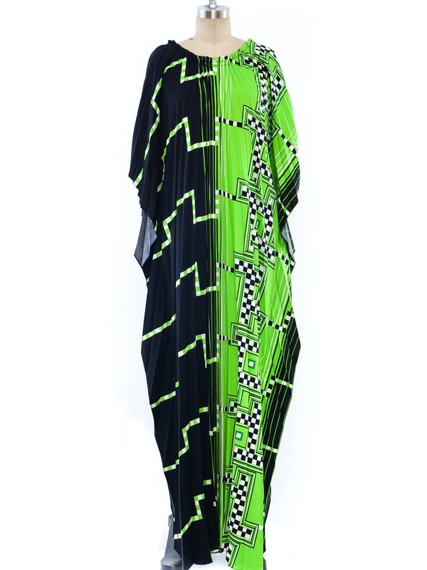 Checker Print Neon Pleated Caftan Dress arcadeshops.com