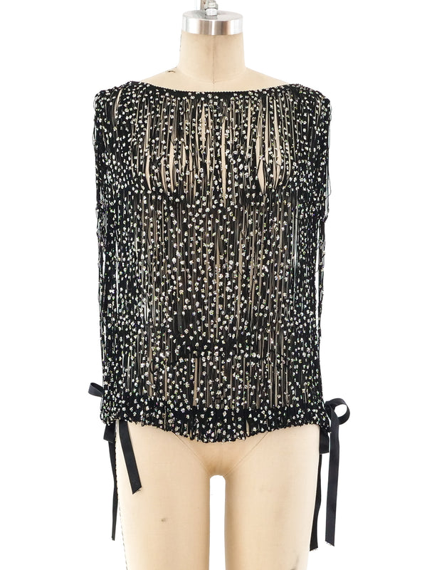 Glitter Embellished Fringe Top Top arcadeshops.com